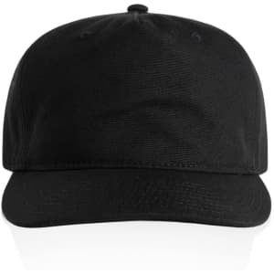 A black cap featuring a structured front, a curved brim, and a logo on the side.