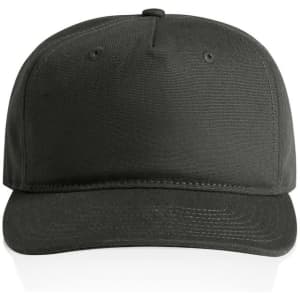 A black cap with a structured design, featuring a curved brim and ventilation holes. It has a logo on the front.