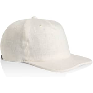 A cream-coloured cap with a structured design and a logo on the front.
