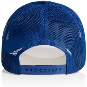 A blue Frame Foam Trucker Cap with a mesh back and an adjustable snap closure.