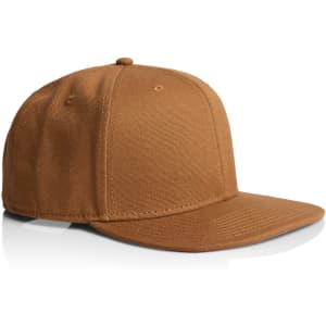 A brown stock canvas cap with a structured front and a flat peak, featuring a blank panel.