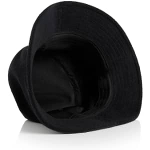 A black Terry Bucket Hat with a wide brim, featuring a logo on the inside.