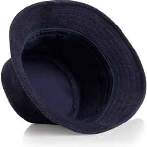 A navy Terry Bucket Hat featuring a wide brim and a soft interior, designed for comfort with a logo inside.