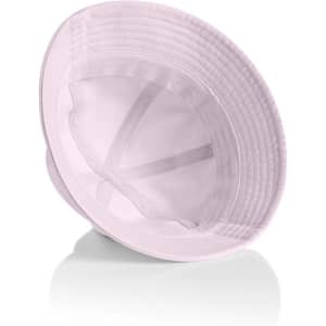 A light purple brim bucket hat with a textured interior and a logo on the side.