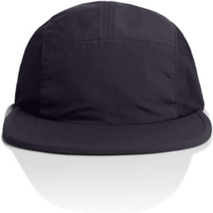 A black cap with a flat brim and a logo, featuring a lightweight fabric design.