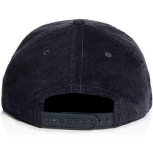 A navy cap with a corduroy texture, featuring a back adjustment strap and no visible branding.