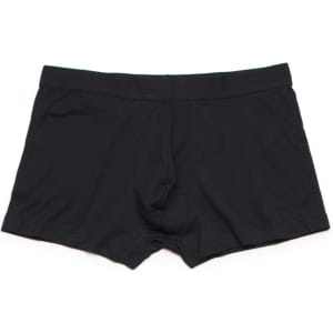 Black boxer briefs with a seamless design and an elastic waistband, featuring a logo on the waistband.