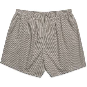 Striped grey boxer shorts with an elastic waistband, featuring a classic loose fit design.
