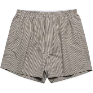 Striped boxer shorts featuring an elastic waistband and a loose fit. The fabric has a light colour palette.