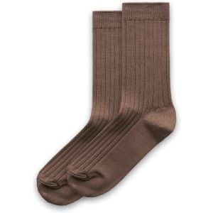 Two pairs of brown ribbed socks, showcasing a classic design and comfortable fit. The image includes a brand logo.