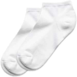 Two pairs of white ankle socks, featuring a simple design and soft fabric.