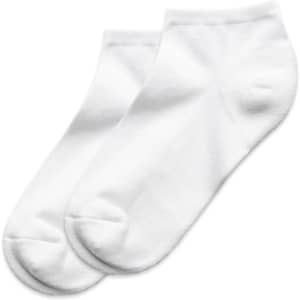 Ankle socks in white, featuring two pairs in a simple design. Includes a logo on one sock.