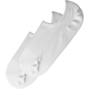 A pair of white invisible socks displayed on a white background. The design features a low-cut style.