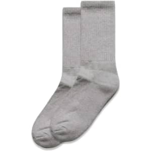 A pair of light grey socks displayed together, featuring a standard ribbed design and no visible branding.