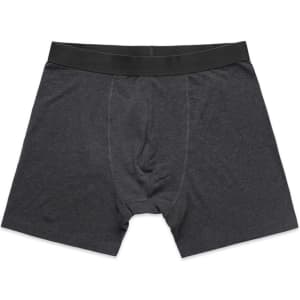A pair of grey trunks with a black waistband. The fabric appears soft and stretchy.