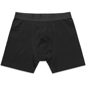 A pair of black boxer shorts with an elastic waistband. The design is simple and without patterns.