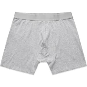 A pair of grey trunks with a grey waistband, featuring a simple design and no visible branding.