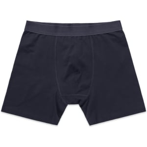 A pair of dark navy boxer shorts with a comfortable elastic waistband and a plain design.