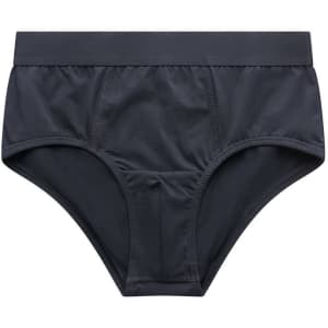 A pair of black Y-Front briefs featuring a smooth design and elastic waistband. The product includes a logo.