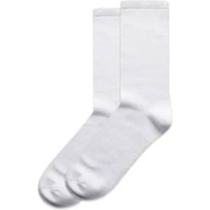 A pair of white business socks presented together. The socks feature a smooth texture and have a simple design.