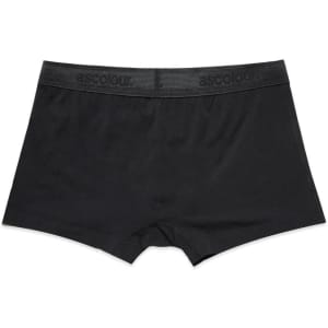 Black briefs featuring a logo on the waistband, made from soft fabric.