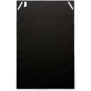 A black tea towel with white accents and a tag, suitable for home and living use.