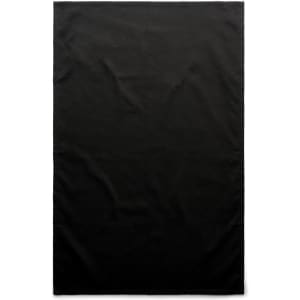 A black tea towel with a plain design, featuring a logo in one corner.