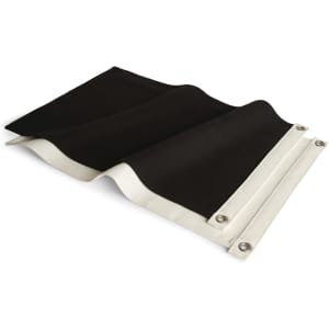 A black canvas flag with white edges, featuring metal grommets for easy hanging.