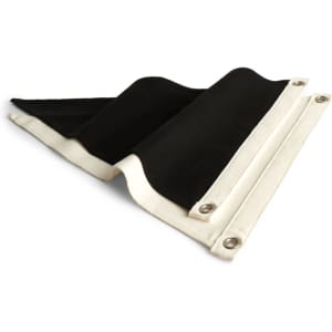A black and cream canvas pennant flag with metal eyelets for hanging.