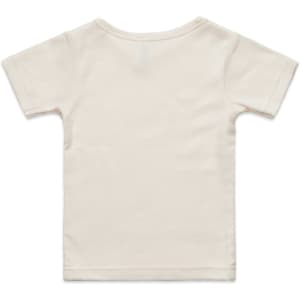 A plain cream-coloured infant t-shirt featuring a back view. The shirt has short sleeves and a round neckline.