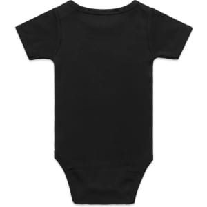 A black organic infant one-piece with short sleeves and a snug fit, featuring a plain back design.