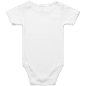A white organic infant one-piece with a short sleeve design and a snug fit, featuring a blank back.