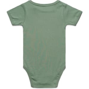 A green organic infant one-piece with short sleeves, featuring a smooth back design and no visible branding.