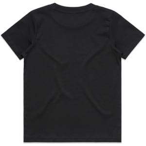 A black kids' T-shirt featuring a plain back design and a small logo.