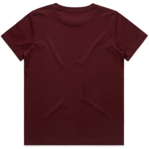 A maroon kids' T-shirt with a simple design and no visible logo, featuring a round neckline and short sleeves.