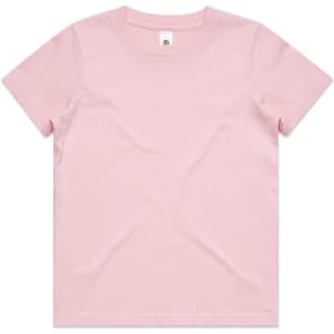 A pink Kids Staple Tee with a standard crew neckline and short sleeves. It features a logo on the label.