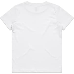 A plain white Kids Staple Tee featuring a simple design. The shirt has a logo on the back.