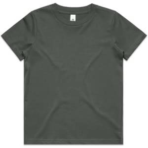 A dark green youth t-shirt with a classic crew neck and a minimalist design. It features a label inside.