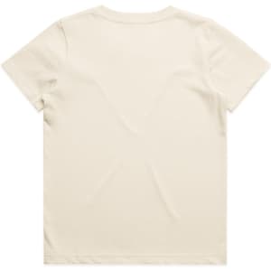 A plain cream youth staple T-shirt with a classic crew neck and short sleeves. It features a logo on the back.