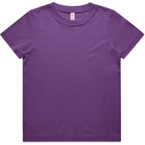 A purple youth staple tee with a classic crew neckline and short sleeves. It features a label and no additional designs.
