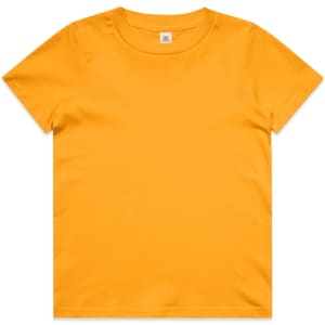 A bright yellow youth t-shirt featuring a classic crew neck design and a tag inside. It has a plain style without patterns.