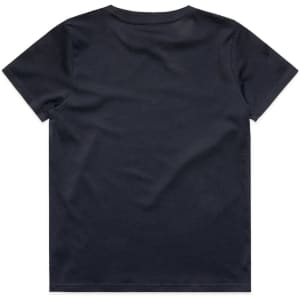 A plain navy youth t-shirt with a crew neck, features a smooth fabric texture and no visible design on the back.