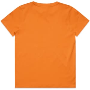 An orange youth tee with a simple design, featuring a logo on the back.