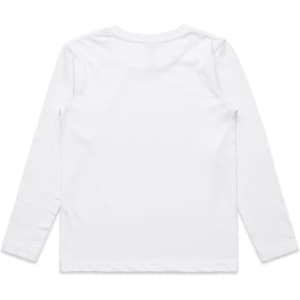 A long-sleeve white T-shirt for kids, featuring a plain design and no visible logos.