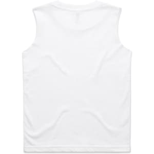 A white sleeveless tank top with a simple design and a small logo on the back.