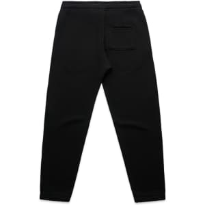 Black youth track pants with a fitted design and a single back pocket. Features an elastic waist.