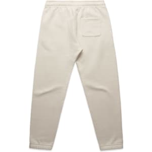 Light beige track pants featuring a back pocket and an elasticated waistband. Includes a logo detail.