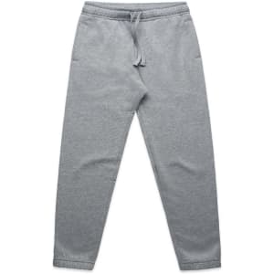 Grey youth track pants with a drawstring waist and cuffs at the ankles, featuring side pockets.