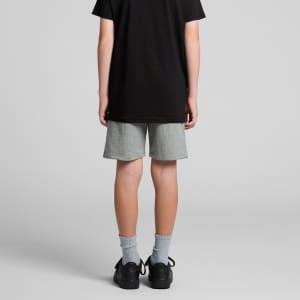 Youth stadium shorts in grey, designed for sports, featuring a branding logo.