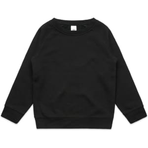 A black jumper with a round neck and long sleeves, featuring a logo on the front.